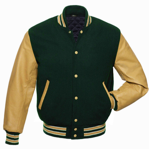 Veste universitaire en cuir vert pour homme, boutonnée sur le devant, en maille, avec logo personnalisé, vêtement d'extérieur printemps - Product Image 2