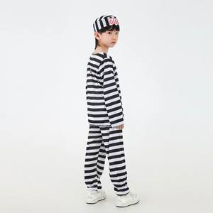 囚人コスチューム子供服ストライプ柄男の子女の子黒白刑務所テーマキッズクラシック - Product Image 3