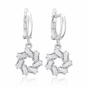 Brillant CZ Pierre Baguette Conception Élégant Dangle Boucles D'oreilles Turc En Gros À La Main 925 Bijoux En Argent Sterling - Product Image 3