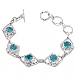 Pulsera de plata de ley hecha a mano elegante de Topacio Azul clásico para mujer para regalos o fiestas símbolo religioso cristiano - Product Image 2
