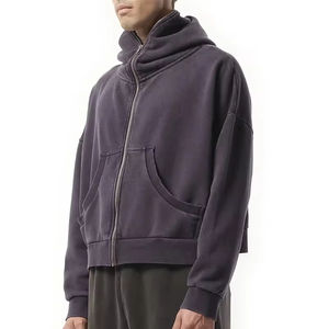Sudadera con capucha lavada con ácido para hombre al por mayor Sudadera con capucha recortada lisa y cremallera vintage con logotipos bordados personalizados sudaderas con capucha - Product Image 2
