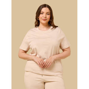 Camiseta Lisa para Mujer, Informal, Transpirable, 100% Algodón, Corte Regular, Manga Corta, Cuello Redondo, Color Sólido, para Uso Diario, Moda de Verano - Product Image 1
