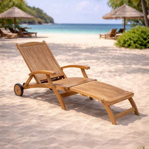 Silla de Vapor Moderna de Teca con Ruedas - Silla Reclinable Plegable Ergonómica para Exteriores, Ecológica, Premium, para Hoteles y Piscinas - Product Image 3