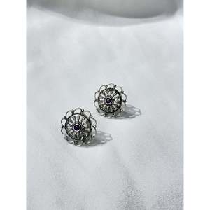 Pendientes Vintage de Plata 925 con Rubí, Chapados en Oro de 14k/18k, Pendientes de Botón con Forma de Flor en Tendencia, con Engaste de Bisel - Product Image 1