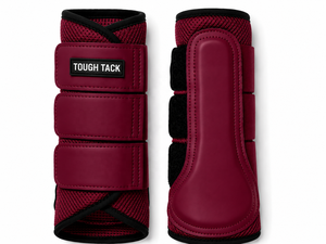 Botas de malla Tough Tack color borgoña con paneles de PU y ribete negro para protección de las patas del caballo - Product Image 1