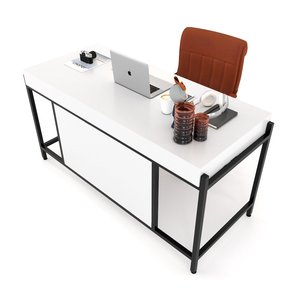 Meuble de bureau exécutif minimaliste 160x70cm, table d'ordinateur moderne BGD68046 avec tiroirs robustes et cloison en mélaminé style bois - Product Image 4