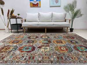 Tapis en laine tribale Waziri fait à la main | Tapis de salon-Chambre à coucher-Tapis 6x9, tapis fait main unique, tapis en laine tribal avec motifs ethniques. - Product Image 2