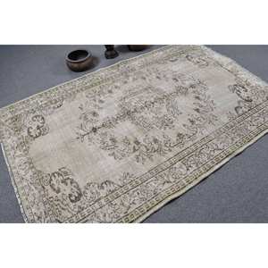 Vintage <b>Turkish</b> <b>Rug</b> 5.2 X 7.9ft White Gray Flat Weave Wool with Latex Backing for Living Room Decor Patchwork Pattern - Product Image 2