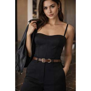 Cinturón Delgado para Mujer con Hebilla Cuadrada, Color Marrón, para Chaqueta, Camisa o Vestido, KMR002 - Marrón1 - Product Image 1