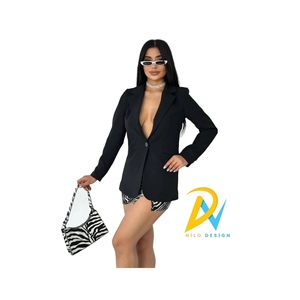 เสื้อแจ็กเก็ตกระดุมเม็ดเดียวสีฟ้าแซ็กซี่ของผู้หญิงที่สง่างาม - Product Image 3