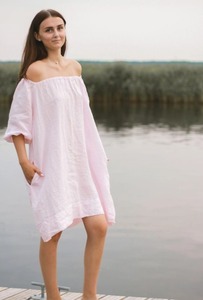 เดรสชายหาดสไตล์วินเทจ2024เดรสสีพื้นสายสปาเก็ตตี้ธรรมชาติ100% คุณภาพสูง - Product Image 5