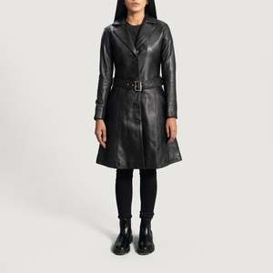 Abrigo Largo de Cuero con Forro de Borrego para Mujer, Color Negro, Estilo Urbano, Impermeable, con Relleno de Lana y Algodón para Otoño, Invierno y Primavera - Product Image 3