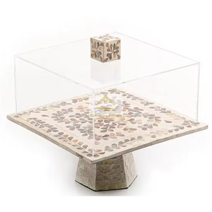 Serveur de chocolat de taille personnalisée de qualité supérieure en mosaïque brune avec un support de service de gâteau de forme carrée MOP de conception tendance - Product Image 1