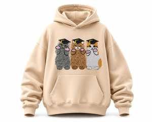 Sudadera con Capucha de Invierno Transpirable con Bordado de Gatos de Graduación, Informal, de Forro Polar, Corte Regular, Unisex para Adultos - Product Image 1
