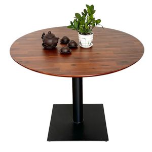 Melaleuca <b>Wood</b> Round <b>Table</b> with Square Iron Base 100cm Assembled & <b>Extendable</b> for Living Room or Home Office BA68143 - Product Image 1