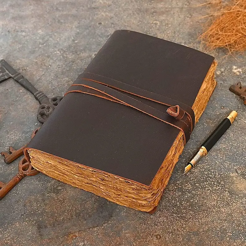 Grimoire-Journal Vintage en cuir avec bord, carnet d'ombres, carnet de croquis en cuir, super