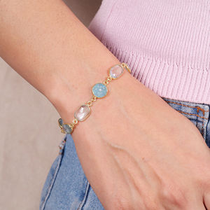 Trendy Unique Designs Gold Plated Blue topaz, chalcedony and Zircon <b>Bracelet</b> for Women Engagement Wedding Party - Product Image 3