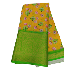 Sari verde con stampa digitale in tessuto elegante con ricami intricati-perfetto per occasioni tradizionali e feste Festive - Product Image 1