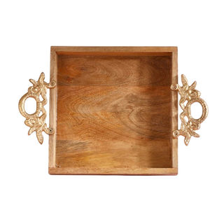 Plateau en bois de mangue de qualité supérieure avec poignées antiques Plateau pour la cuisine et la table à manger Service et rangement Plateau rectangulaire - Product Image 1
