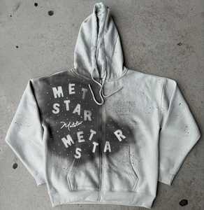 2025 personalizado francés Terry algodón Sudadera con capucha de alta calidad lavado Streetwear Sudadera con capucha de peso pesado hombres cremallera hasta Rhinestone Sudadera con capucha - Product Image 1