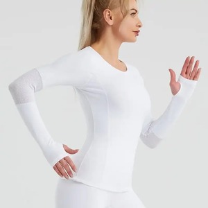 Chemises de Compression thermique à col rond, couture personnalisée, couche de Base de Yoga, trou de pouce, chemises thermiques à manches longues pour femmes - Product Image 6