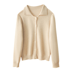 Venta al por mayor de alta calidad Otoño Invierno manga larga color sólido material de algodón tejido cárdigan mujeres suéteres OEM personalizado - Product Image 1