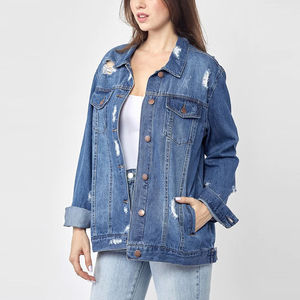 Veste en jean pour femmes Vêtements décontractés en gros OEM Veste d'automne pour femmes Manteau boutonné en jean Veste en jean surdimensionnée pour dames - Product Image 4