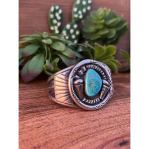 Vintage Kingman Turquoise & Sterling <b>Silver</b> Fashion <b>Cuff</b> <b>Bracelet</b> - Product Image 3