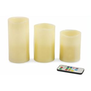 Set di 3 Candele LED Multicolore Senza Fiamma con Telecomando per Decorazioni Domestiche, Matrimoni, Diwali, a Colonna, in Cera - Product Image 1