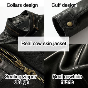 แจ็กเก็ตหนังวัวแท้ผู้ชายหนังวัวแท้คอตั้งและโลโก้ด้านหน้าออกแบบได้ตามต้องการสำหรับ2024 - Product Image 5