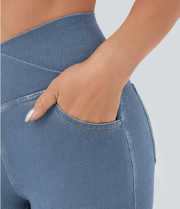 Jean évasé taille haute en denim délavé effet rafraîchissant pour femme, contrôle du ventre, style décontracté d'été, prix fabricant - Product Image 4