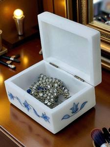 Boîte à bijoux en marbre bleu fait à la main de qualité supérieure Solution de stockage de luxe au design moderne rectangulaire élégant au meilleur prix de gros Inde - Product Image 5