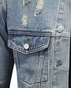 Veste en jean bleu clair délavée pour homme avec fermeture à boutons, vêtement d'extérieur décontracté élégant, coupe ajustée tendance - Product Image 5