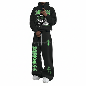 Conjuntos de Sudadera con Capucha y Pantalones de Chándal de Invierno de Corte Holgado Personalizados, Estampado Tecnológico Y2K, Forro Polar, Cordón Ajustable, Lavado Ácido, Bordado, Ecológico - Product Image 2