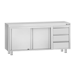 Armario de suelo de acero inoxidable ECO - 1800x700mm - con puertas correderas - con 3 cajones a la derecha - Product Image 1