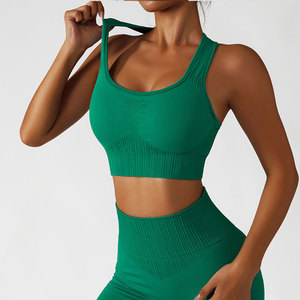 Femmes de haute qualité en forme de U dos-façonnage Yoga sport Bralette sans couture haut court respirant entraînement en plein air vêtements d'exercice - Product Image 4