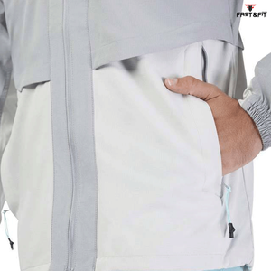 New Design <b>Men's</b> Lightweight Canvas Stand Collar Winter Waterproof Windbreaker Sport Rain <b>Jacket</b> Hooded Front Logo - Product Image 6