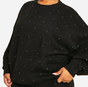 Sudadera de cuello redondo Casual de punto sólido estampado 100% algodón pesado Vintage Oversize manga larga elegante sudadera - Product Image 4