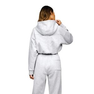 Veste à capuche athlétique décontractée pour femmes Heather Grey Cropped Hoodie Full Zip Soft Cotton Polyester Blend Hoodie For Womens Waer - Product Image 6