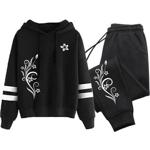 Chándal informal de calidad para mujer para Otoño Invierno XXL sudaderas con capucha pantalones de chándal de una sola pieza a rayas cómodos para el exterior diario - Product Image 4