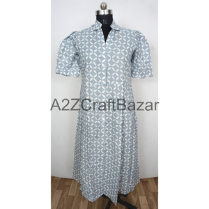 เดรสผ้าฝ้ายทรงบอดี้คอน แขนครึ่งตัว ความยาวปานกลาง ลายดอกไม้พิมพ์บล็อก ทรงเอซิมเมตริก ดีไซน์หรูหรา สไตล์ Y2K ผลิตด้วยมือ เป็นมิตรกับสิ่งแวดล้อม ระบายอากาศได้ดี - Product Image 4