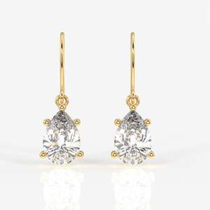 Lab Grown <b>Diamond</b> <b>Dangle</b> <b>Earrings</b> 18K Gold with Pear Cut Elegant <b>Diamond</b> Jewelry - Product Image 1
