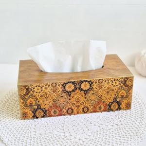 Caja de pañuelos de madera de alta calidad diseño personalizado y formas proveedor al por mayor caja de servilletas de pañuelos Meena Natural con hoja impresa - Product Image 1