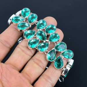 ทำด้วยมือ925เงินสเตอร์ลิงสร้อยข้อมือผู้หญิงปรับได้อัญมณีควอตซ์สีเขียวเครื่องประดับแฟชั่นของขวัญน่ารัก - Product Image 3