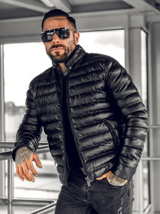 Veste en cuir matelassée noire de haute qualité pour hommes en gros - Product Image 2