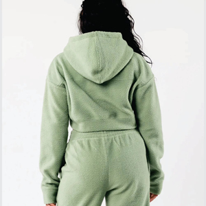 Sudadera con capucha recortada de gran tamaño, conjunto de 2 piezas, jersey con logotipo personalizado, ropa de mujer bonita, Tops cortos con cuello con capucha para mujer - Product Image 4