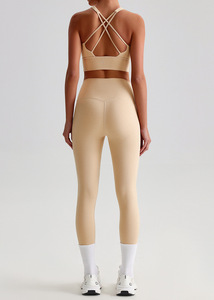 2025 nouveauté 18 couleurs nu sentiment dos croisé Sport soutien-gorge taille haute Leggings 2 pièces vêtements de sport Fitness Yoga ensemble pour les femmes - Product Image 5