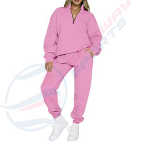 เสื้อสเวตเตอร์มีซิปครึ่งหนึ่งของผู้หญิงชุดวอร์มสีดำสีชมพูชุดวิ่งจ็อกกิ้งชุดวิ่งจ็อกกิ้งติดป้ายยี่ห้อส่วนตัว - Product Image 1