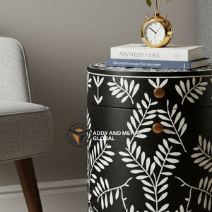 Mesita de Noche Moderna Hecha a Mano con Incrustaciones de Hueso Negro, Diseño Floral de Vid, Muebles para Dormitorio y Sala de Estar - Product Image 5