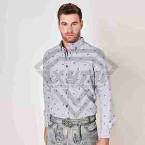 เสื้อเชิ้ตบาวาเรียเข้ารูปแขนยาวผ้าฝ้ายทรงพอดีตัวสำหรับผู้ชาย - Product Image 1